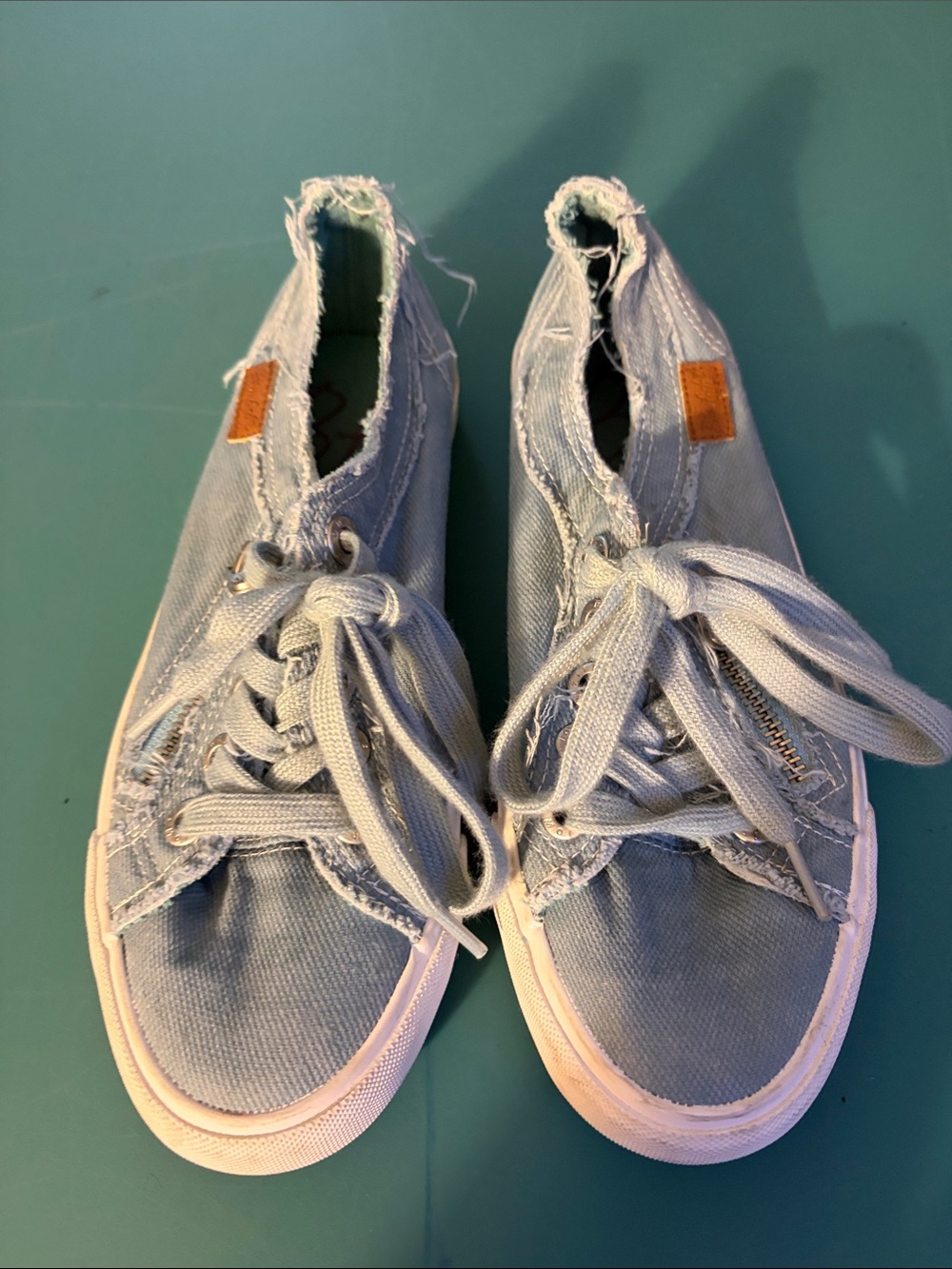 Blowfish Light Blue Canvas Frayed Lace-Up Sneakers. Size 7.